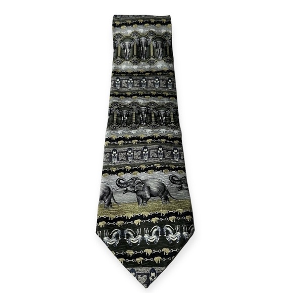 Tesoro Rossi Uomo Moda Elephant Themed 100% Silk Handmade Tie - Picture 1 of 5
